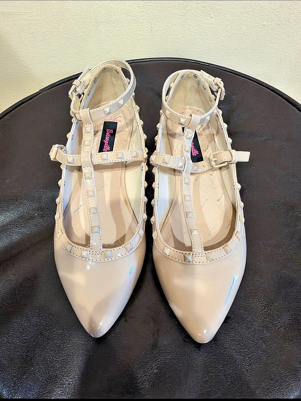 Betseyville Patent Beige Pointed-Toe Ankle Strap